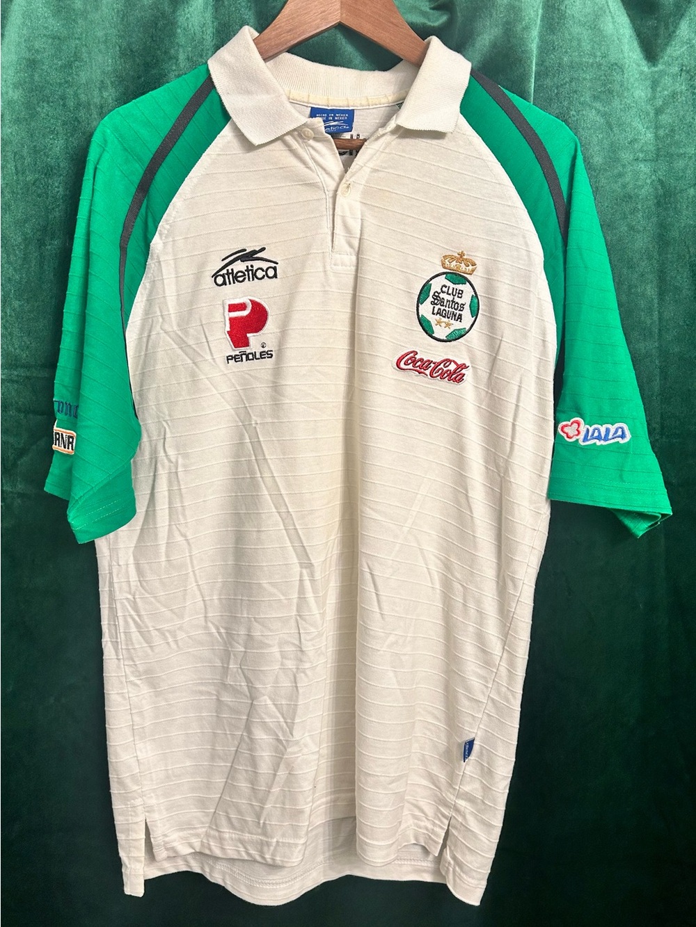 Club Player issued Santos Laguna Retro White & Green Polo Shirt